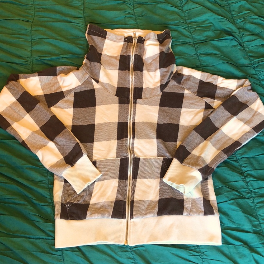 H&M Plaid Funnel Neck Zip Up Sweatshirt size 8